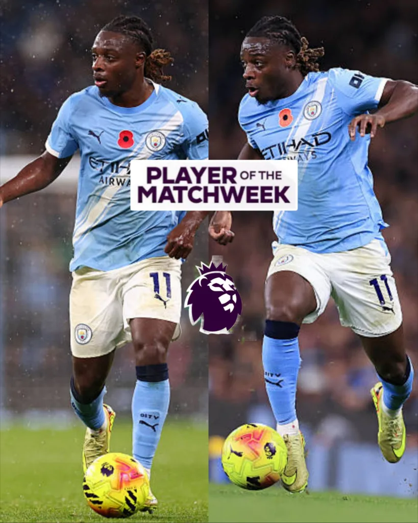 𝗕𝗥𝗘𝗔𝗞𝗜𝗡𝗚. Jeremy Doku has been named premier league player of the WEEK. According to BR and multiple other sources said, Jeremy Doku's performance against Liverpool was one of the best individual performances ever. 578806737 851673667230359 2691820666788011481 n